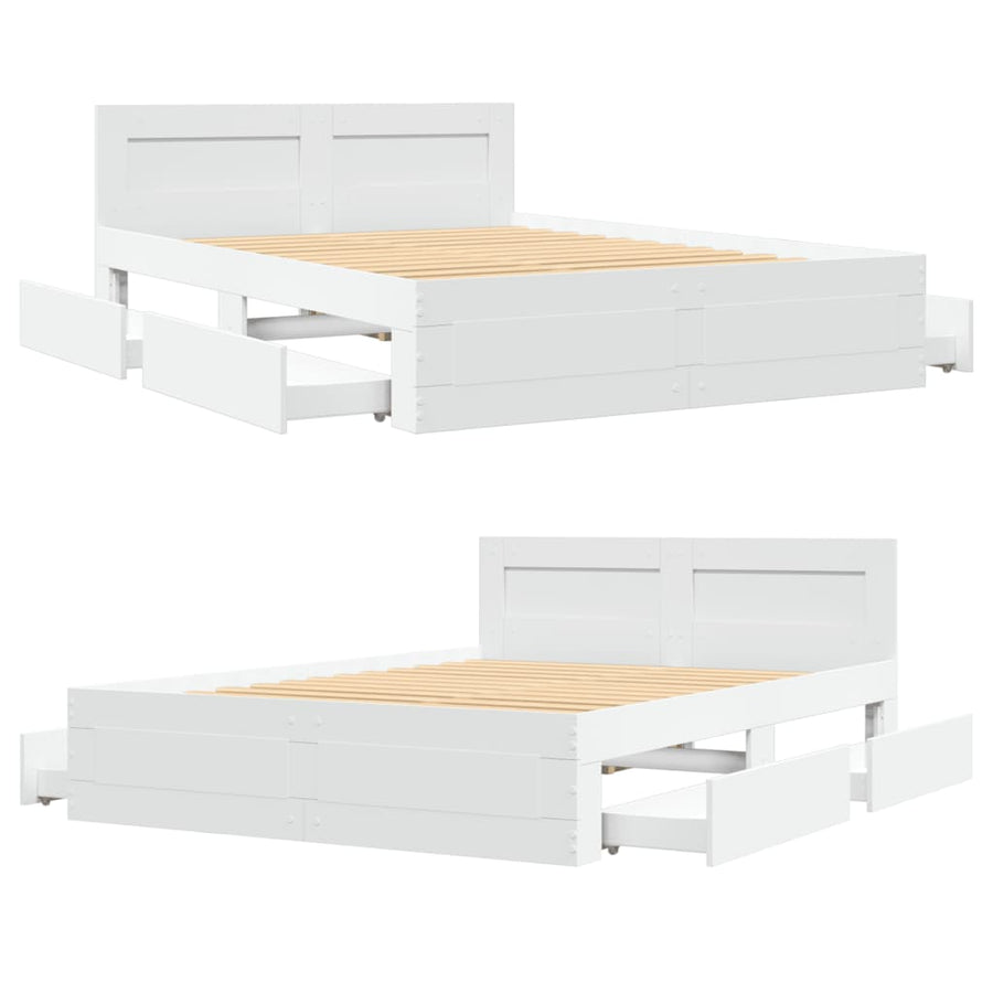 Bedframe met hoofdbord bewerkt hout wit 140x190 cm