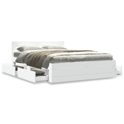 Bedframe met hoofdbord bewerkt hout wit 140x190 cm