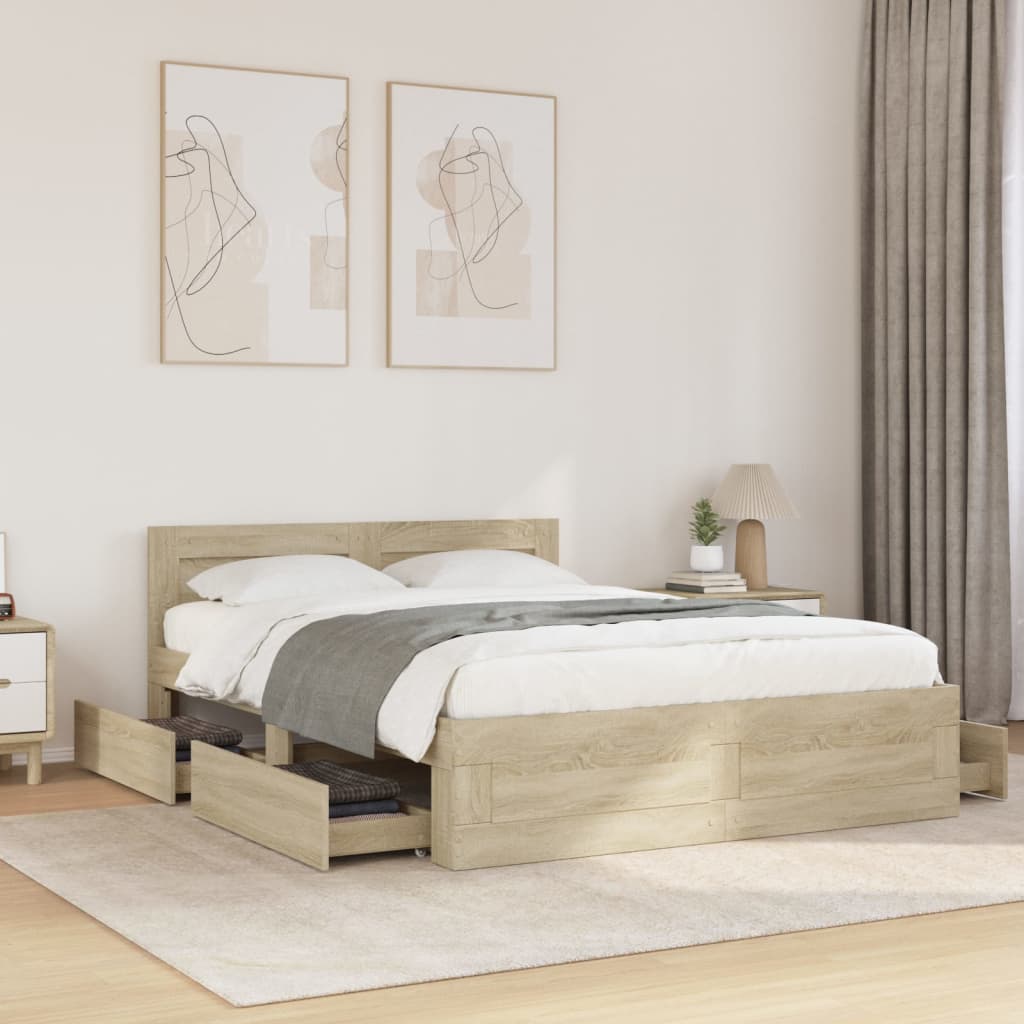 Bedframe met hoofdeinde bewerkt hout sonoma eiken 135x190 cm