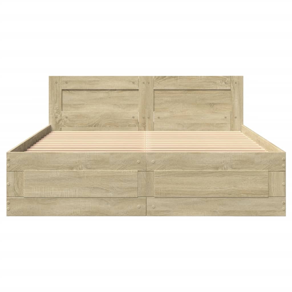 Bedframe met hoofdeinde bewerkt hout sonoma eiken 135x190 cm