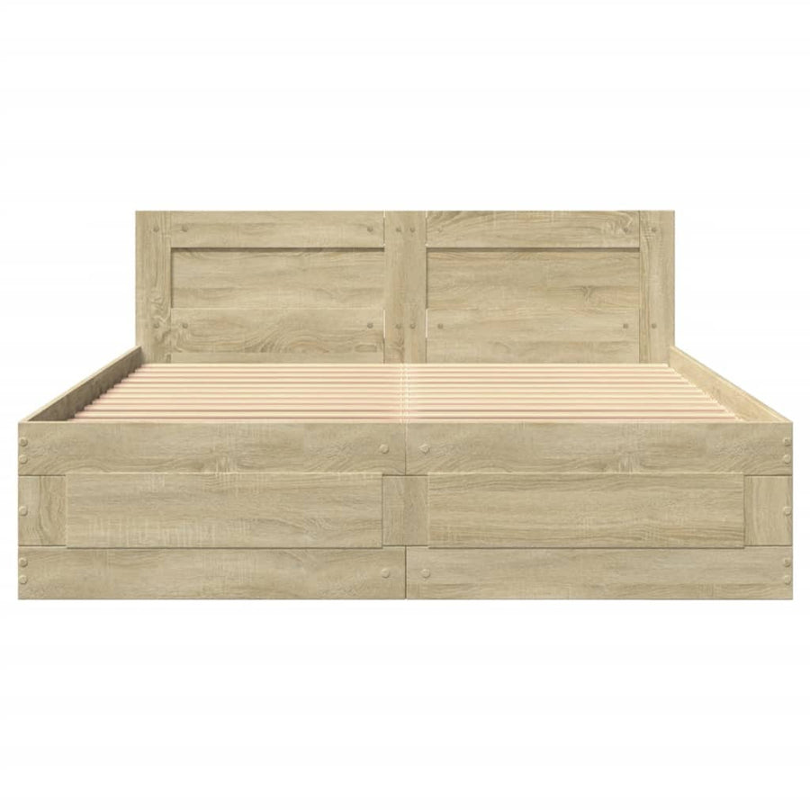 Bedframe met hoofdeinde bewerkt hout sonoma eiken 135x190 cm