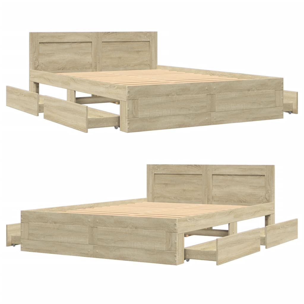 Bedframe met hoofdeinde bewerkt hout sonoma eiken 135x190 cm