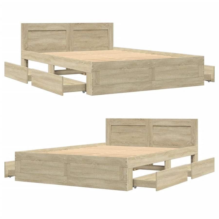 Bedframe met hoofdeinde bewerkt hout sonoma eiken 135x190 cm