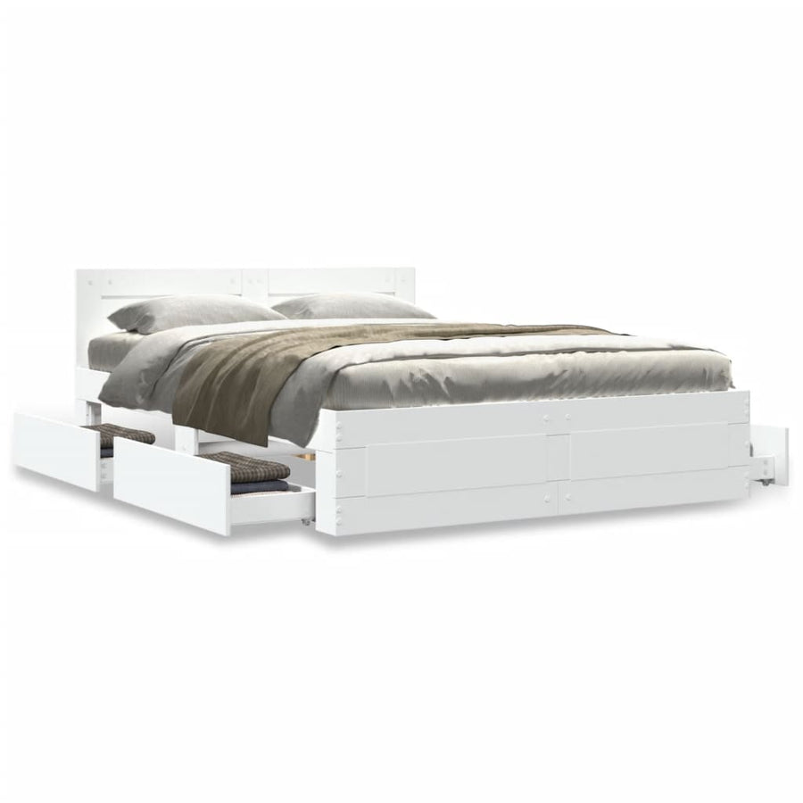 Bedframe Met Hoofdeinde Bewerkt Hout 120 x 190 cm Wit