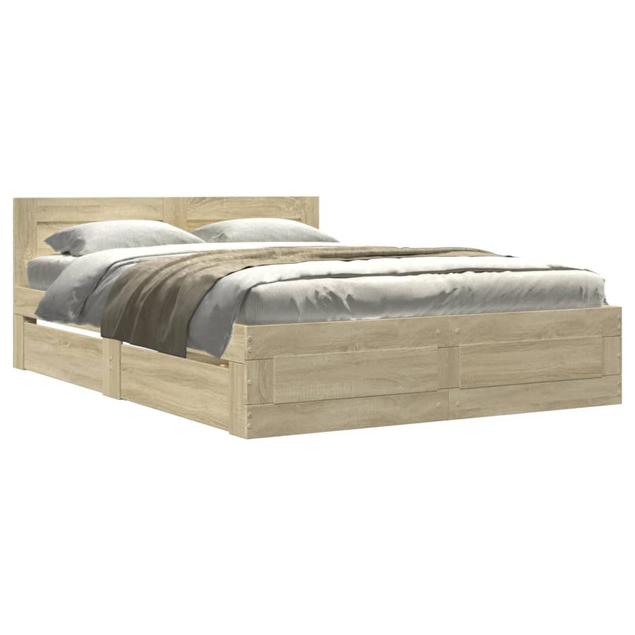 Bedframe met hoofdeinde bewerkt hout sonoma eiken 120x190 cm