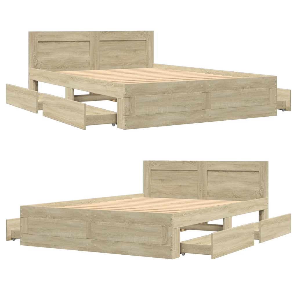 Bedframe met hoofdeinde bewerkt hout sonoma eiken 120x190 cm