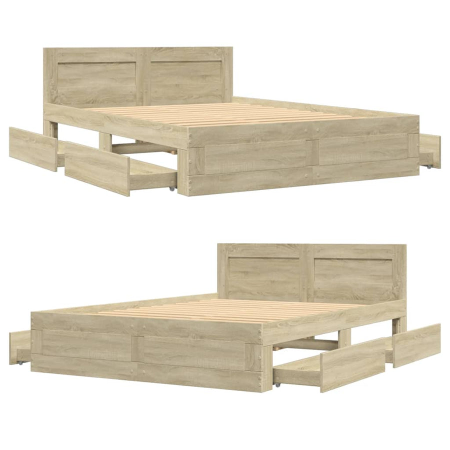 Bedframe met hoofdeinde bewerkt hout sonoma eiken 120x190 cm