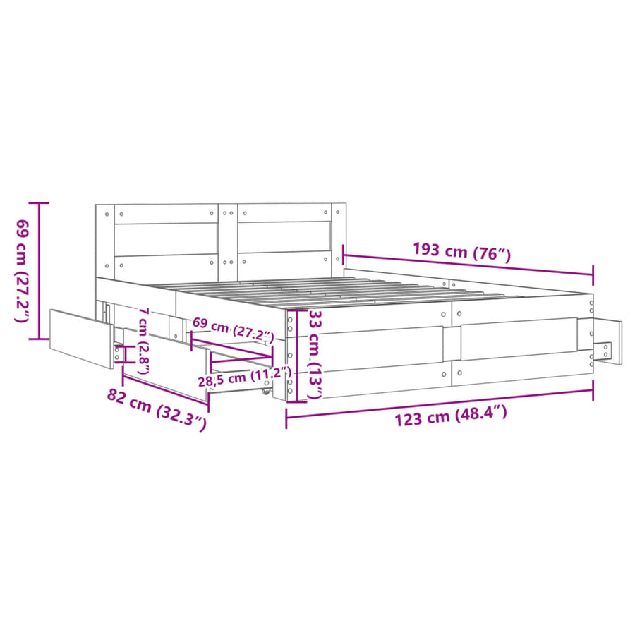 Bedframe met hoofdeinde bewerkt hout sonoma eiken 120x190 cm