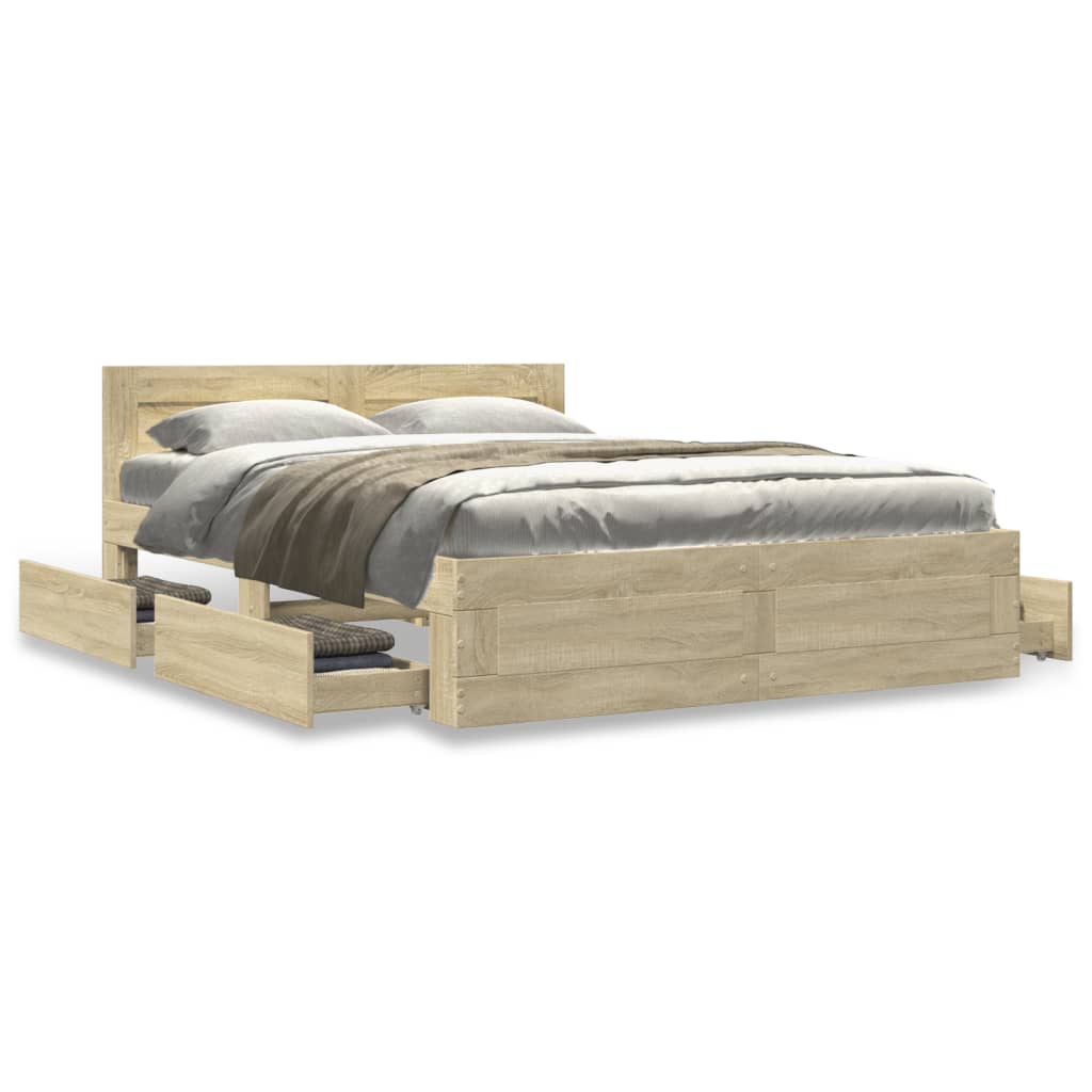 Bedframe met hoofdeinde bewerkt hout sonoma eiken 120x190 cm