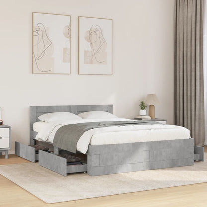 Bedframe met hoofdeinde bewerkt hout betongrijs 120x190 cm