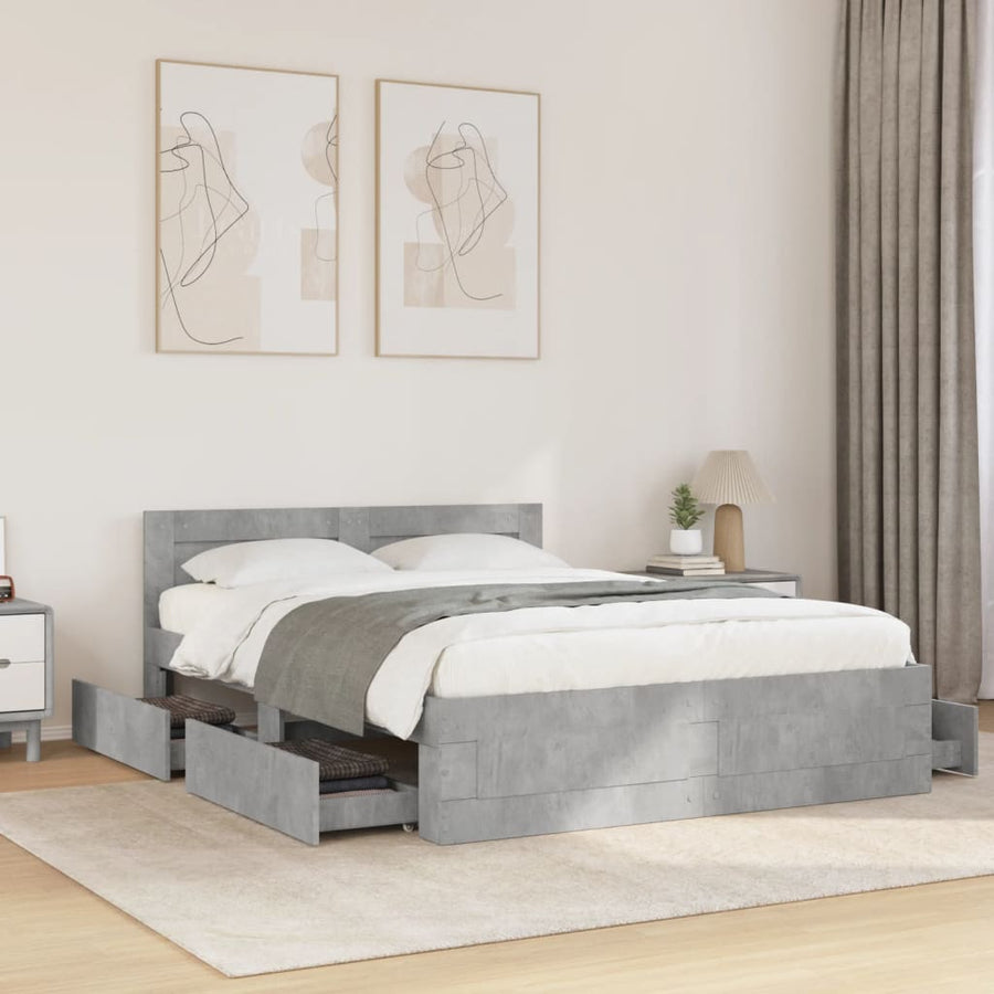 Bedframe met hoofdeinde bewerkt hout betongrijs 120x190 cm