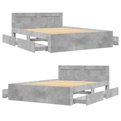 Bedframe met hoofdeinde bewerkt hout betongrijs 120x190 cm
