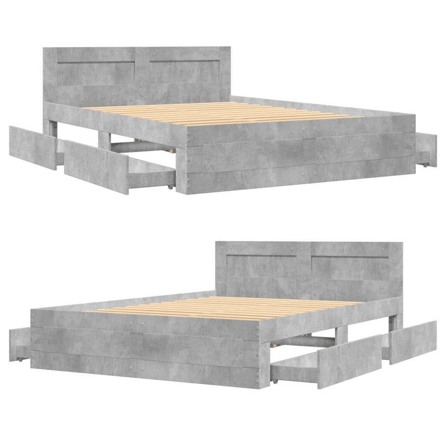 Bedframe met hoofdeinde bewerkt hout betongrijs 120x190 cm