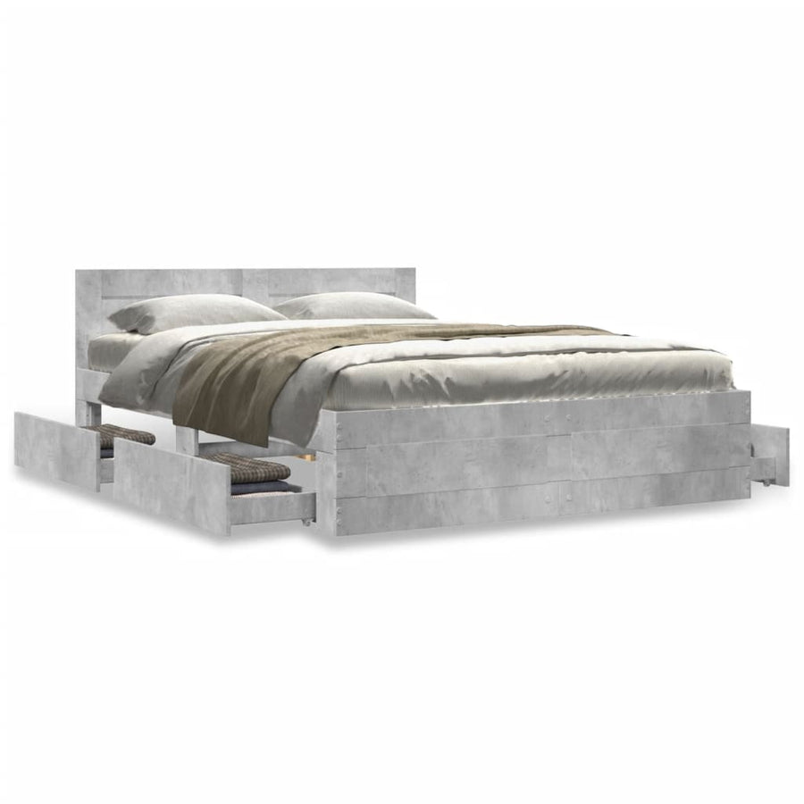 Bedframe met hoofdeinde bewerkt hout betongrijs 120x190 cm