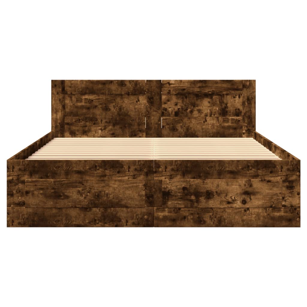Bedframe met hoofdeinde bewerkt hout gerookt eiken 120x190 cm