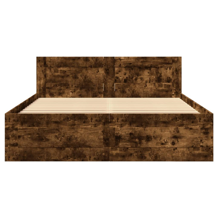 Bedframe met hoofdeinde bewerkt hout gerookt eiken 120x190 cm