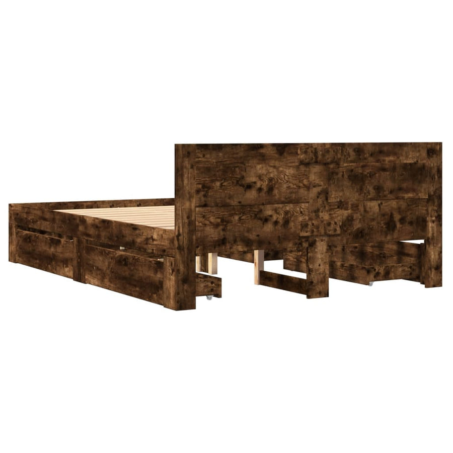 Bedframe met hoofdeinde bewerkt hout gerookt eiken 120x190 cm