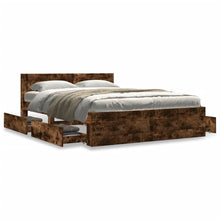 Bedframe met hoofdeinde bewerkt hout gerookt eiken 120x190 cm