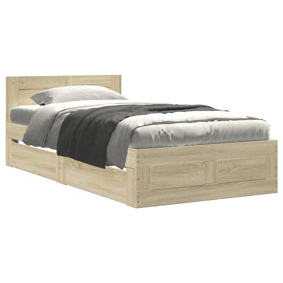 Bedframe Met Hoofdeinde Bewerkt Hout 90 x 190 cm