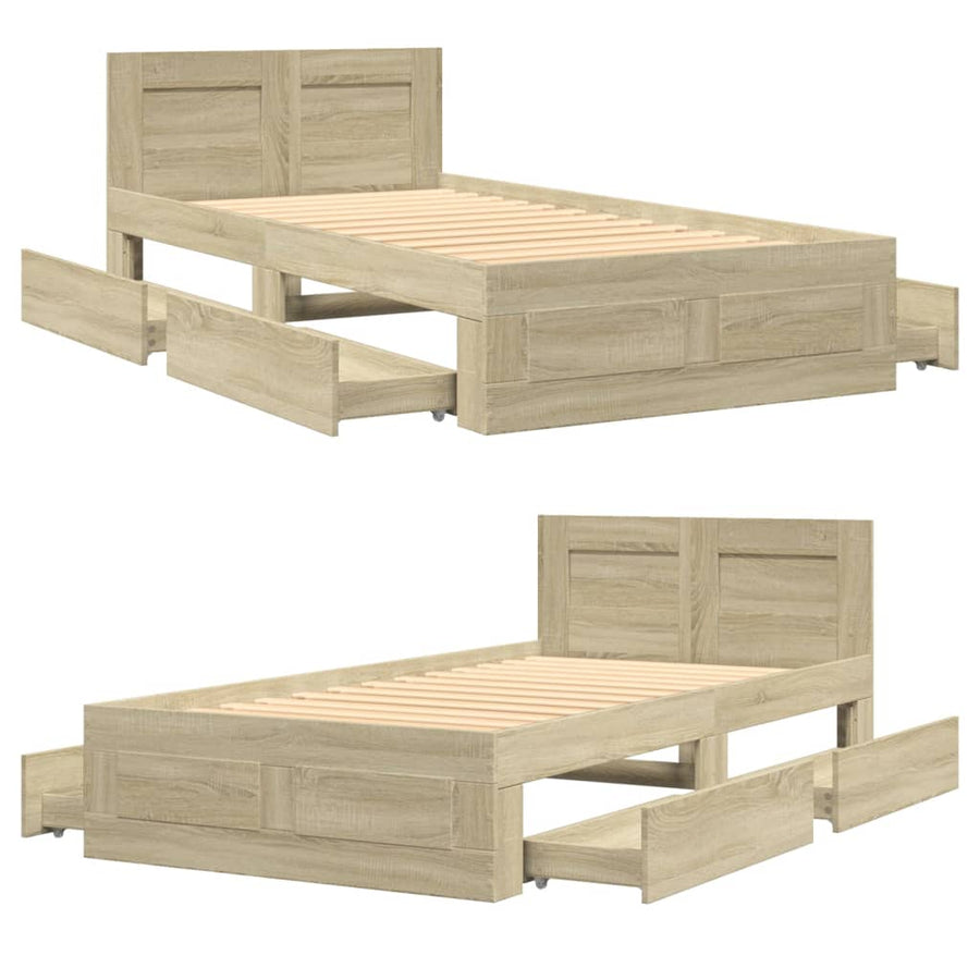 Bedframe Met Hoofdeinde Bewerkt Hout 90 x 190 cm