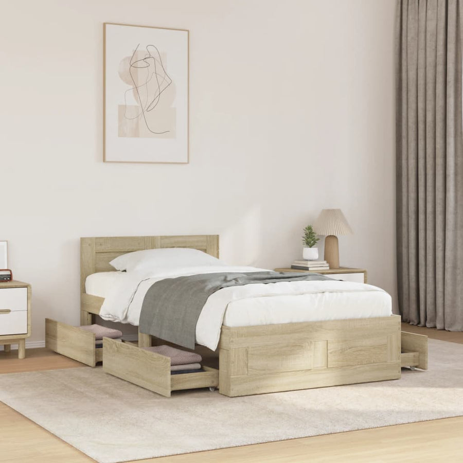 Bedframe Met Hoofdeinde Bewerkt Hout 90 x 190 cm