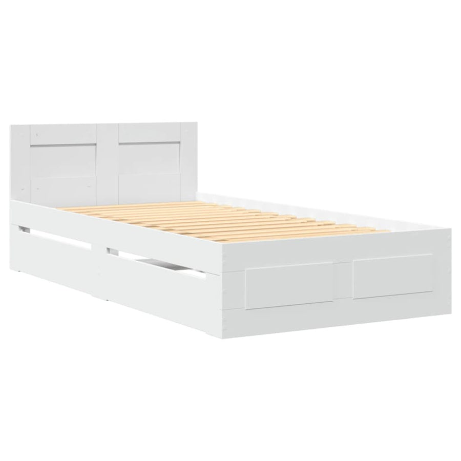 Bedframe met hoofdbord bewerkt hout wit 75x190 cm