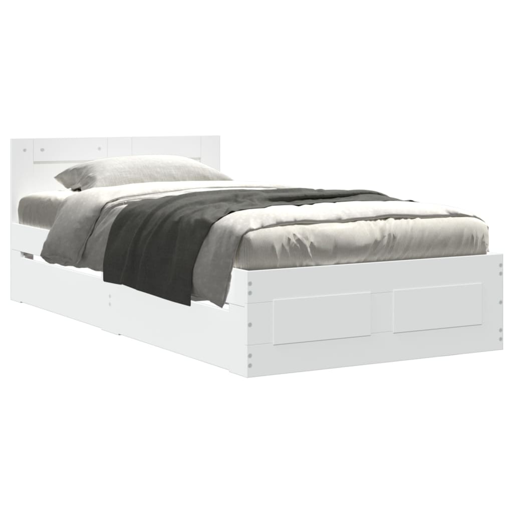 Bedframe met hoofdbord bewerkt hout wit 75x190 cm