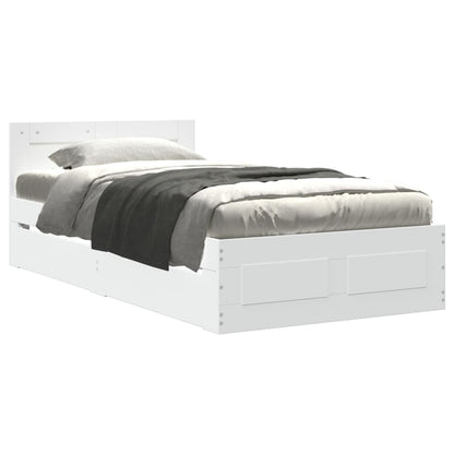 Bedframe met hoofdbord bewerkt hout wit 75x190 cm
