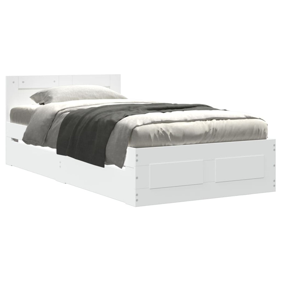 Bedframe met hoofdbord bewerkt hout wit 75x190 cm
