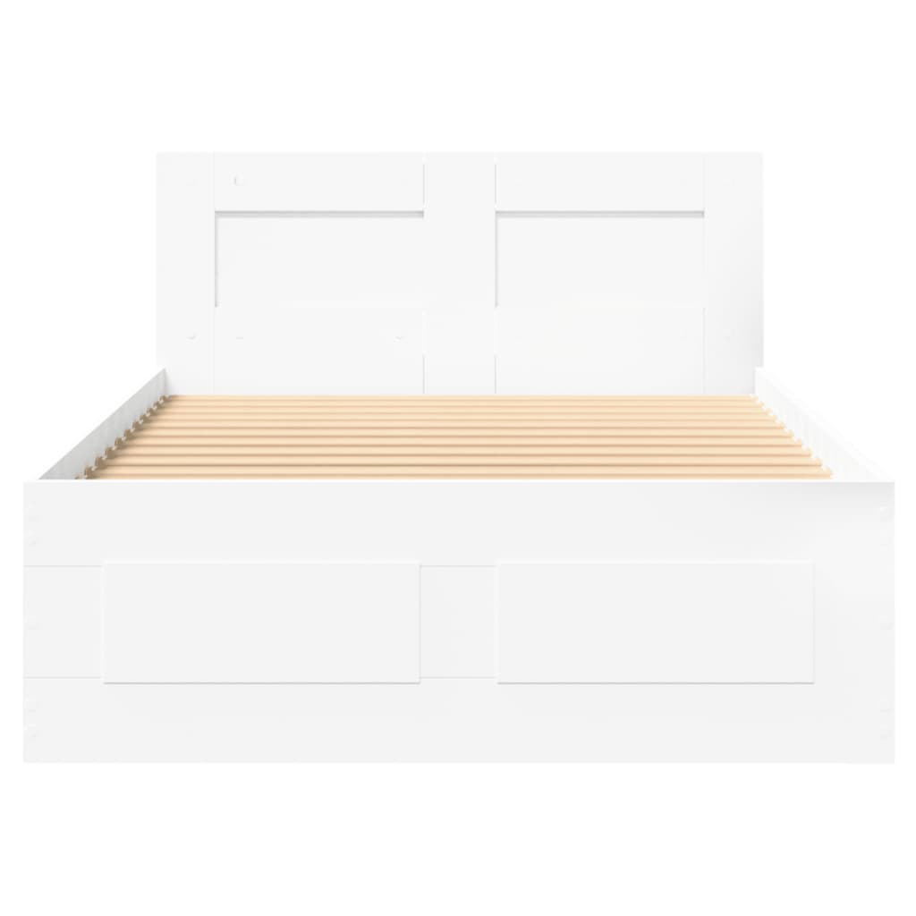 Bedframe met hoofdbord bewerkt hout wit 75x190 cm