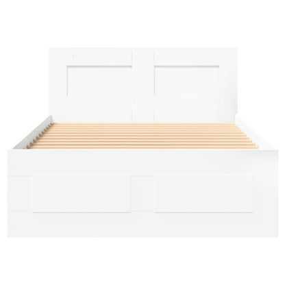 Bedframe met hoofdbord bewerkt hout wit 75x190 cm