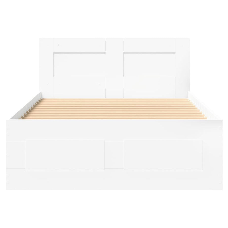 Bedframe met hoofdbord bewerkt hout wit 75x190 cm