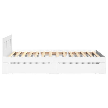 Bedframe met hoofdbord bewerkt hout wit 75x190 cm