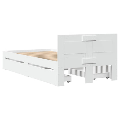 Bedframe met hoofdbord bewerkt hout wit 75x190 cm