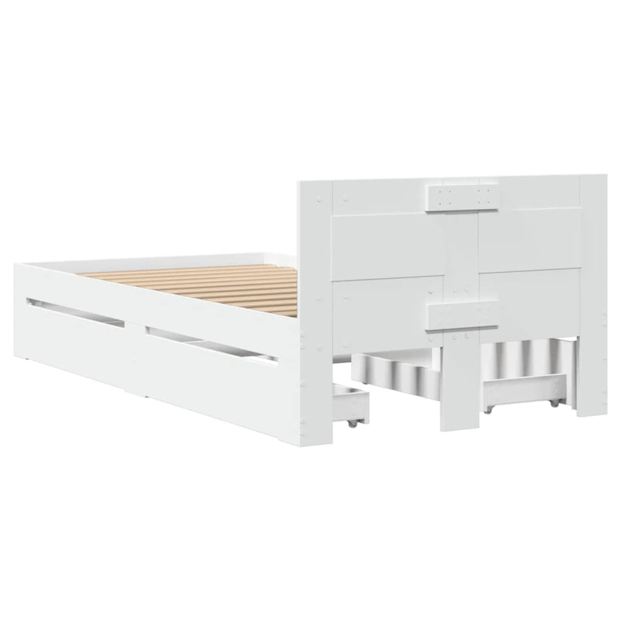 Bedframe met hoofdbord bewerkt hout wit 75x190 cm