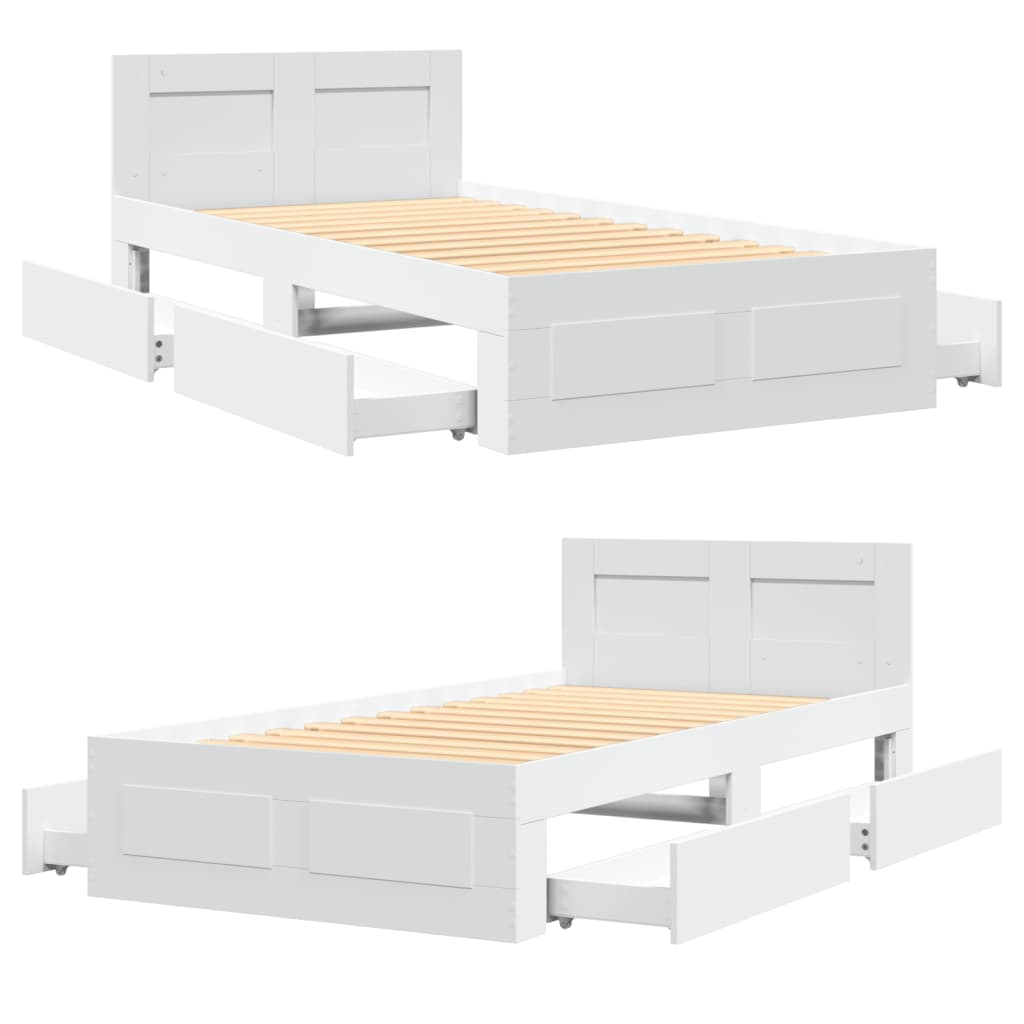 Bedframe met hoofdbord bewerkt hout wit 75x190 cm