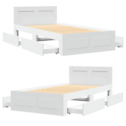 Bedframe met hoofdbord bewerkt hout wit 75x190 cm