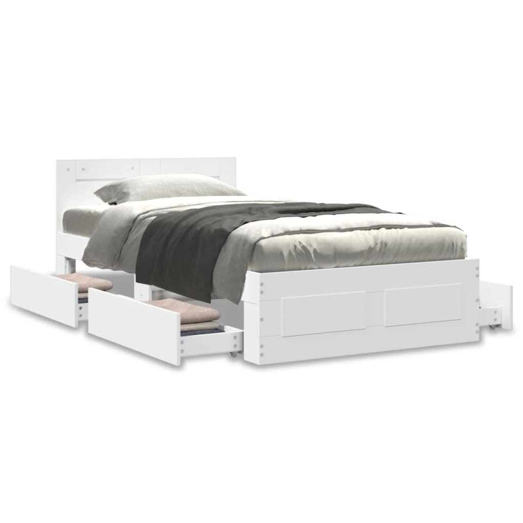 Bedframe met hoofdbord bewerkt hout wit 75x190 cm