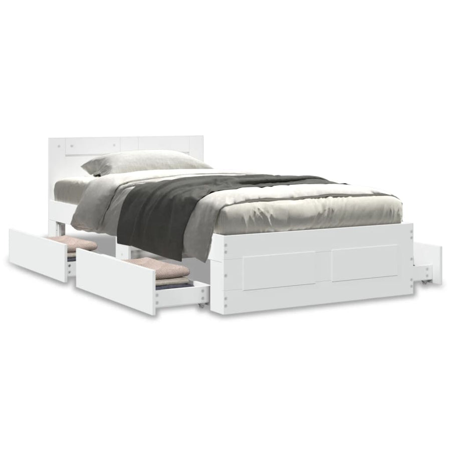 Bedframe met hoofdbord bewerkt hout wit 75x190 cm