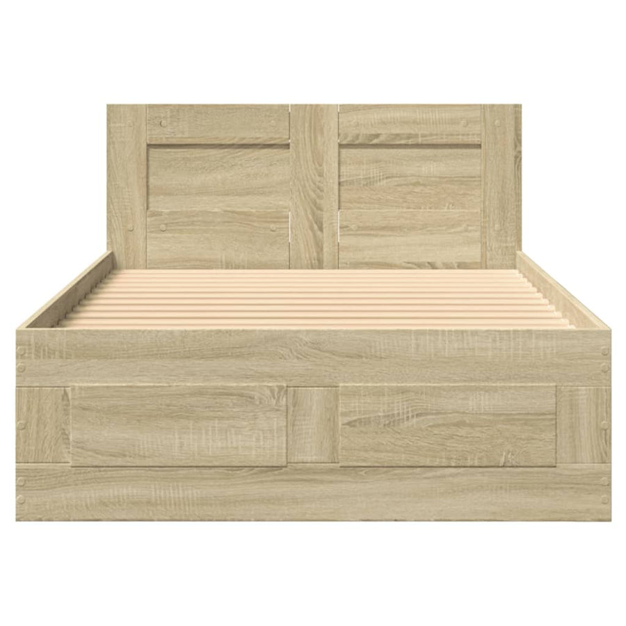 Bedframe met hoofdbord bewerkt hout sonoma eiken 75x190 cm