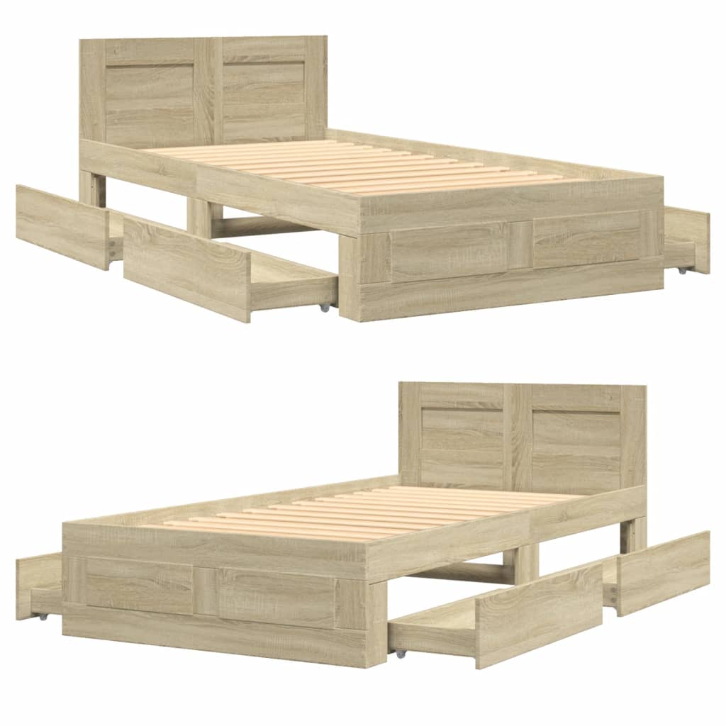 Bedframe met hoofdbord bewerkt hout sonoma eiken 75x190 cm