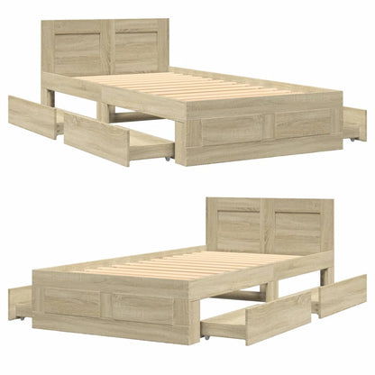 Bedframe met hoofdbord bewerkt hout sonoma eiken 75x190 cm