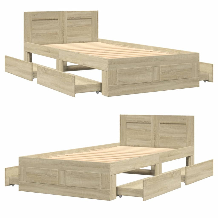 Bedframe met hoofdbord bewerkt hout sonoma eiken 75x190 cm