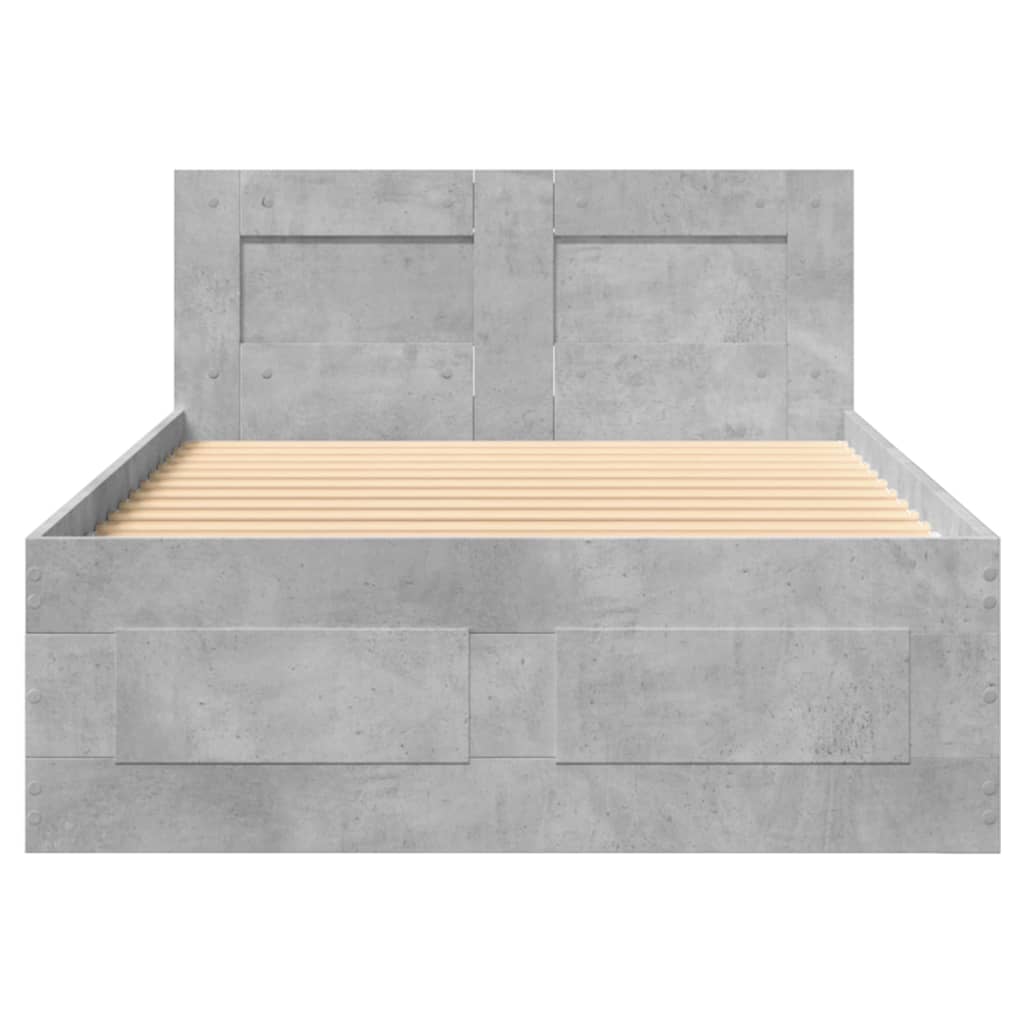 Bedframe met hoofdbord bewerkt hout betongrijs 75x190 cm