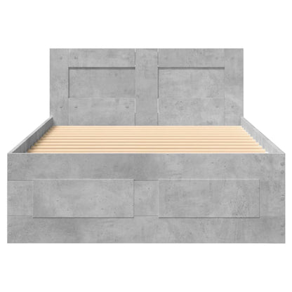 Bedframe met hoofdbord bewerkt hout betongrijs 75x190 cm