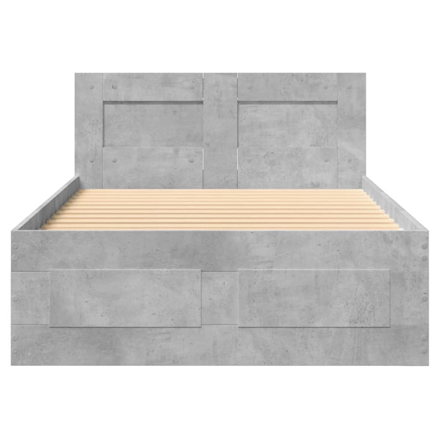 Bedframe met hoofdbord bewerkt hout betongrijs 75x190 cm