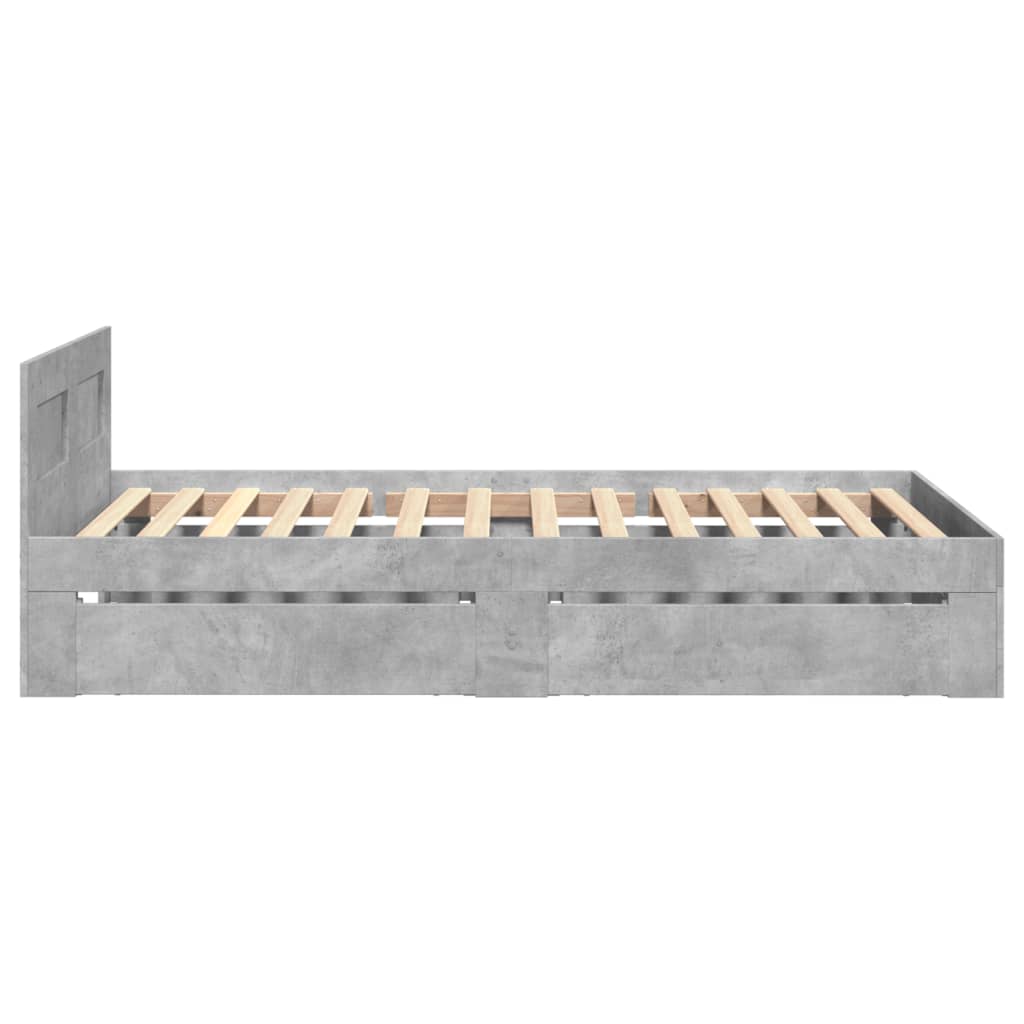 Bedframe met hoofdbord bewerkt hout betongrijs 75x190 cm