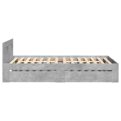 Bedframe met hoofdbord bewerkt hout betongrijs 75x190 cm