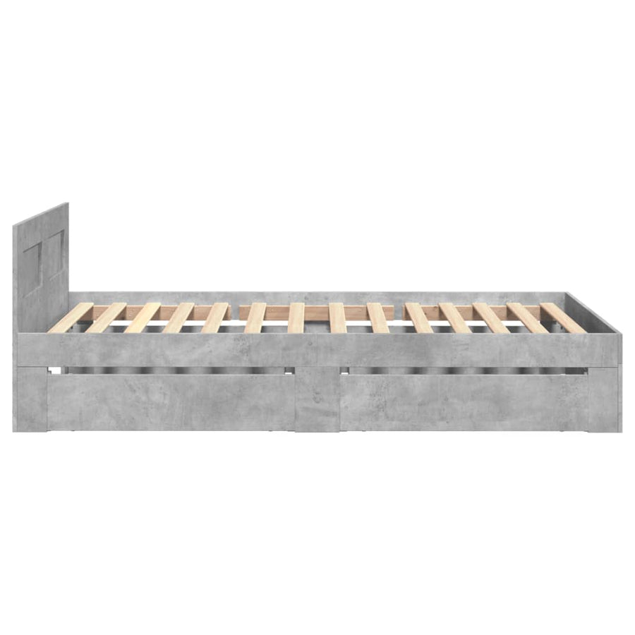 Bedframe met hoofdbord bewerkt hout betongrijs 75x190 cm