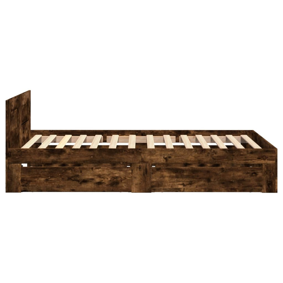 Bedframe met hoofdbord bewerkt hout gerookt eiken 75x190 cm
